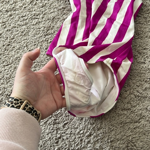 & Other Stories Pink Striped One Piece Swimsuit with Bow Shoulder Details - Picture 2 of 6